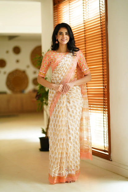 Kamali Kota Saree - White And Peach Sarees