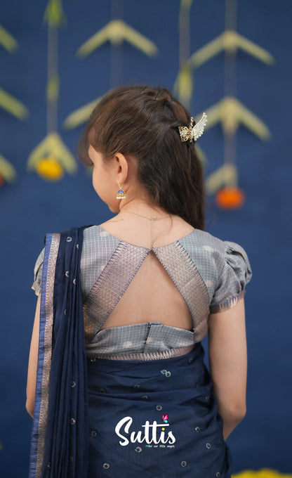 Kumaari Ash and Navy Blue Paithani Kota Halfsaree Kids-Suttis