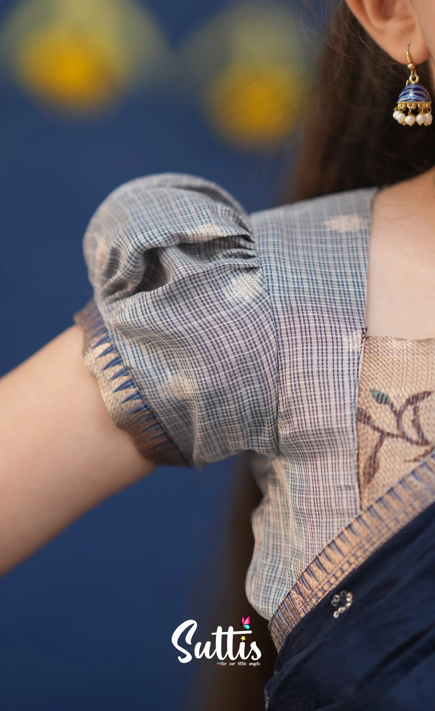 Kumaari Ash and Navy Blue Paithani Kota Halfsaree Kids-Suttis