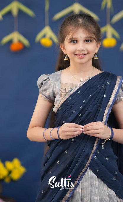 Kumaari Ash and Navy Blue Paithani Kota Halfsaree Kids-Suttis