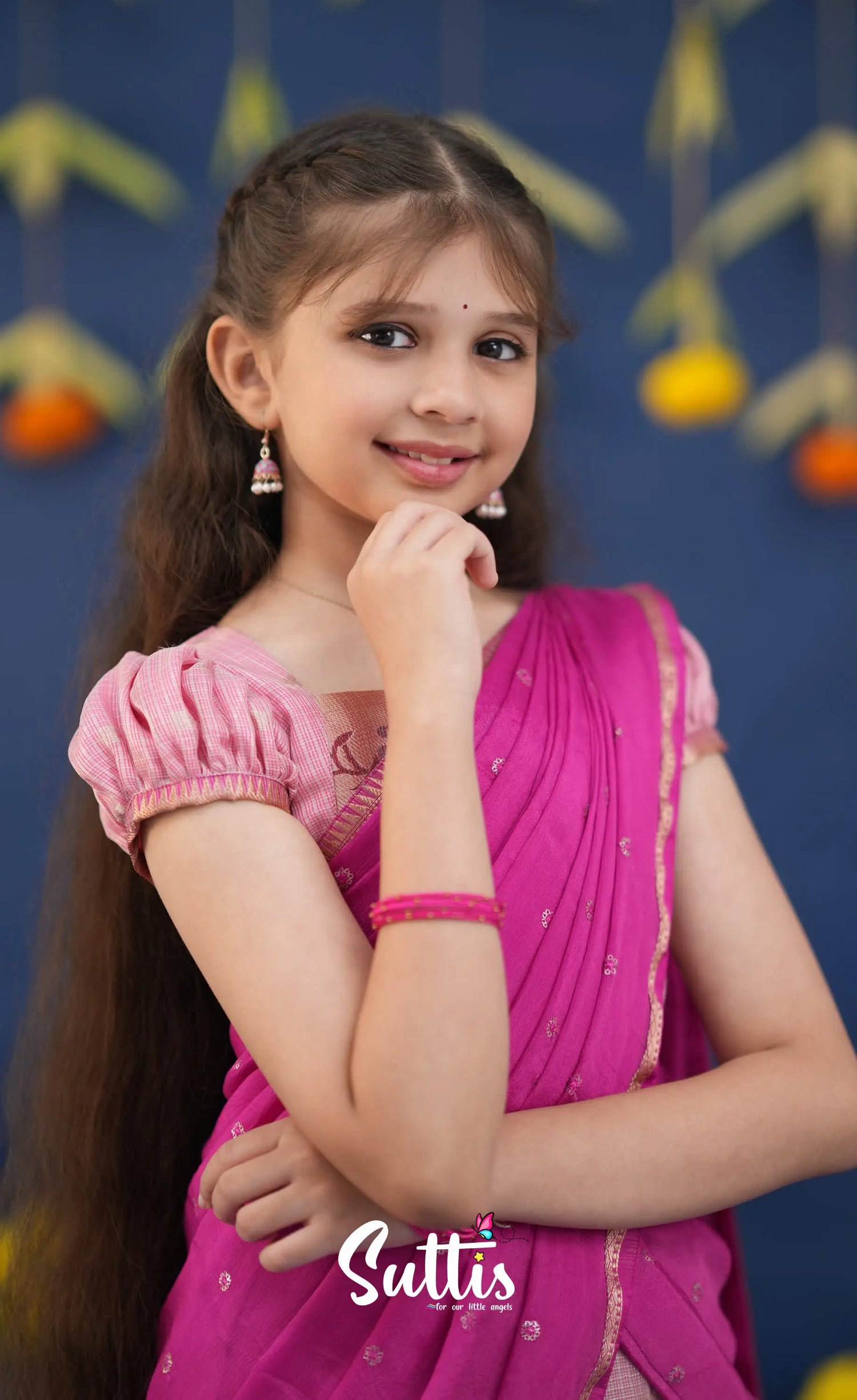 Kumaari Baby Pink and Rani Pink Paithani Kota Halfsaree Kids-Suttis