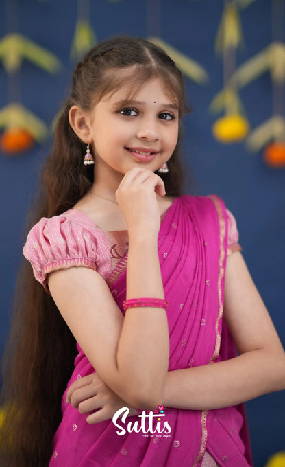 Kumaari Baby Pink and Rani Pink Paithani Kota Halfsaree Kids-Suttis