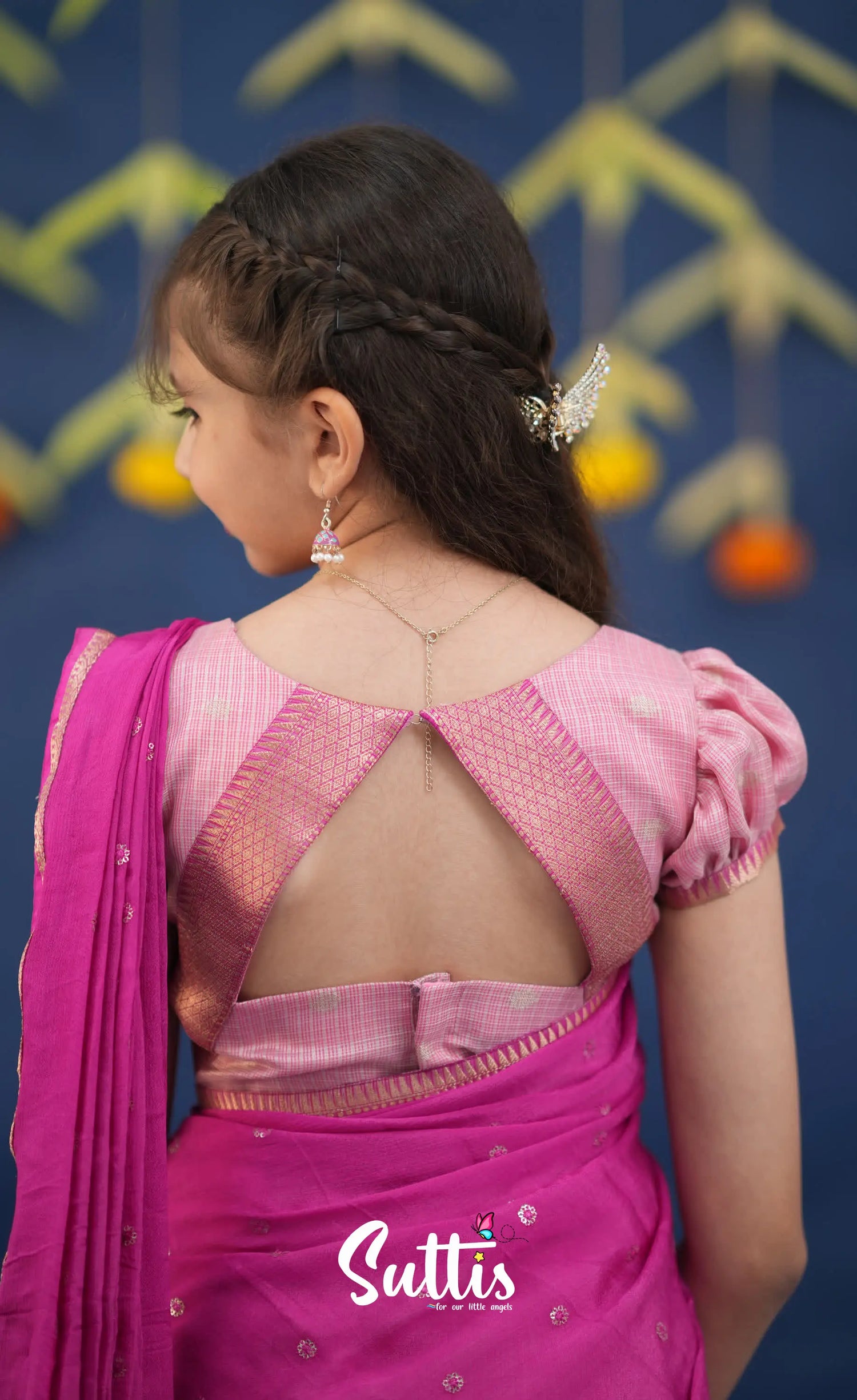 Kumaari Baby Pink and Rani Pink Paithani Kota Halfsaree Kids-Suttis