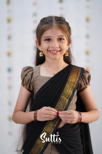 Kumaari Half Saree -Ash &amp; Black Kids-Suttis