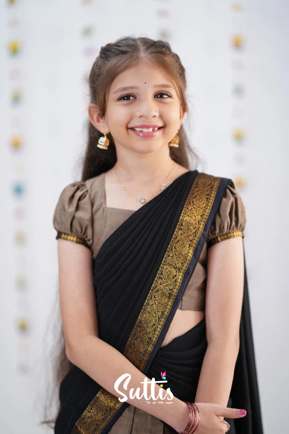 Kumaari Half Saree -Ash &amp; Black Kids-Suttis