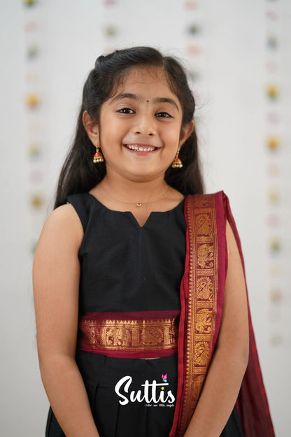 Kumaari Half Saree - Black Kids-Suttis