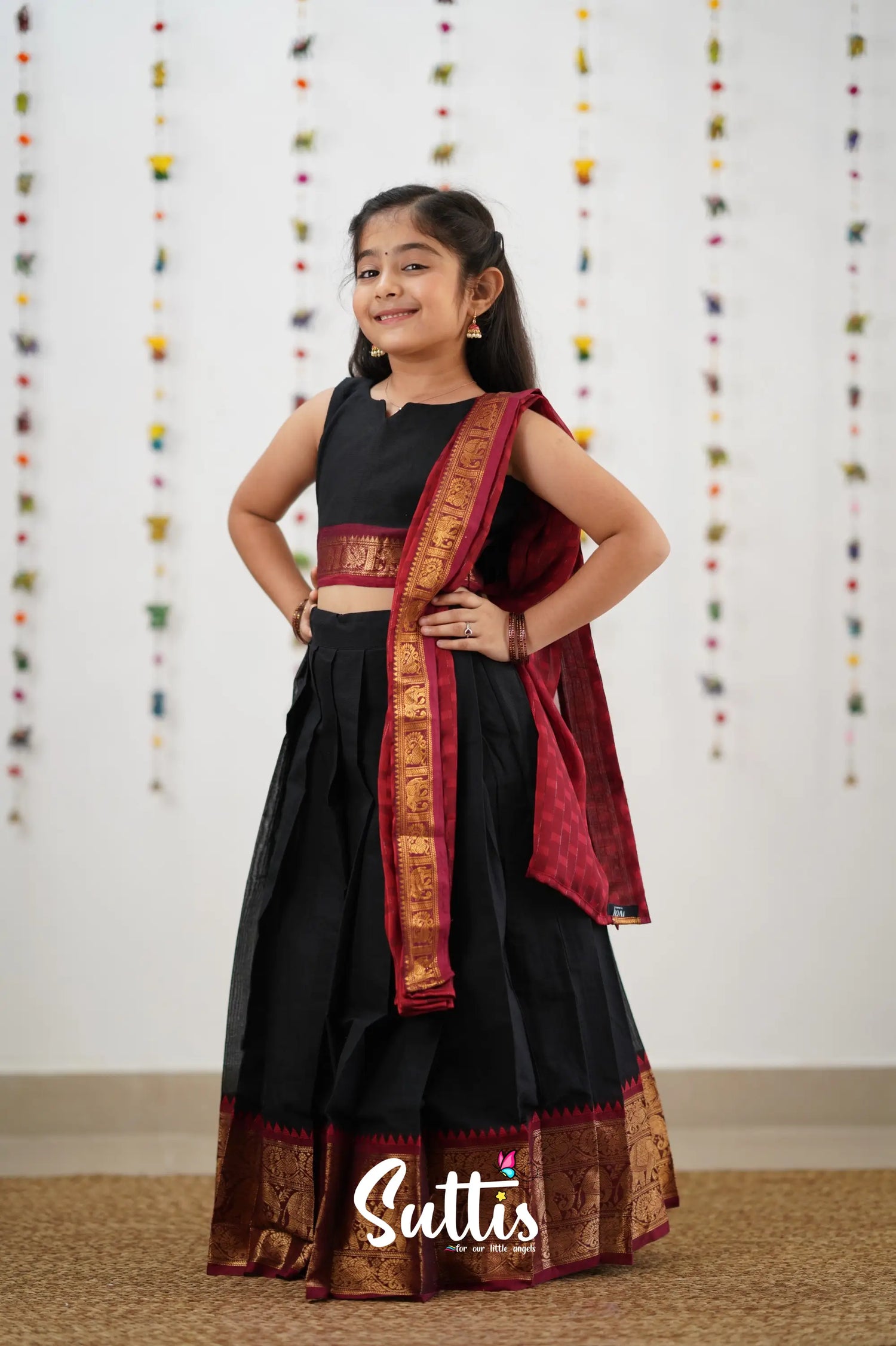 Kumaari Half Saree - Black Kids-Suttis