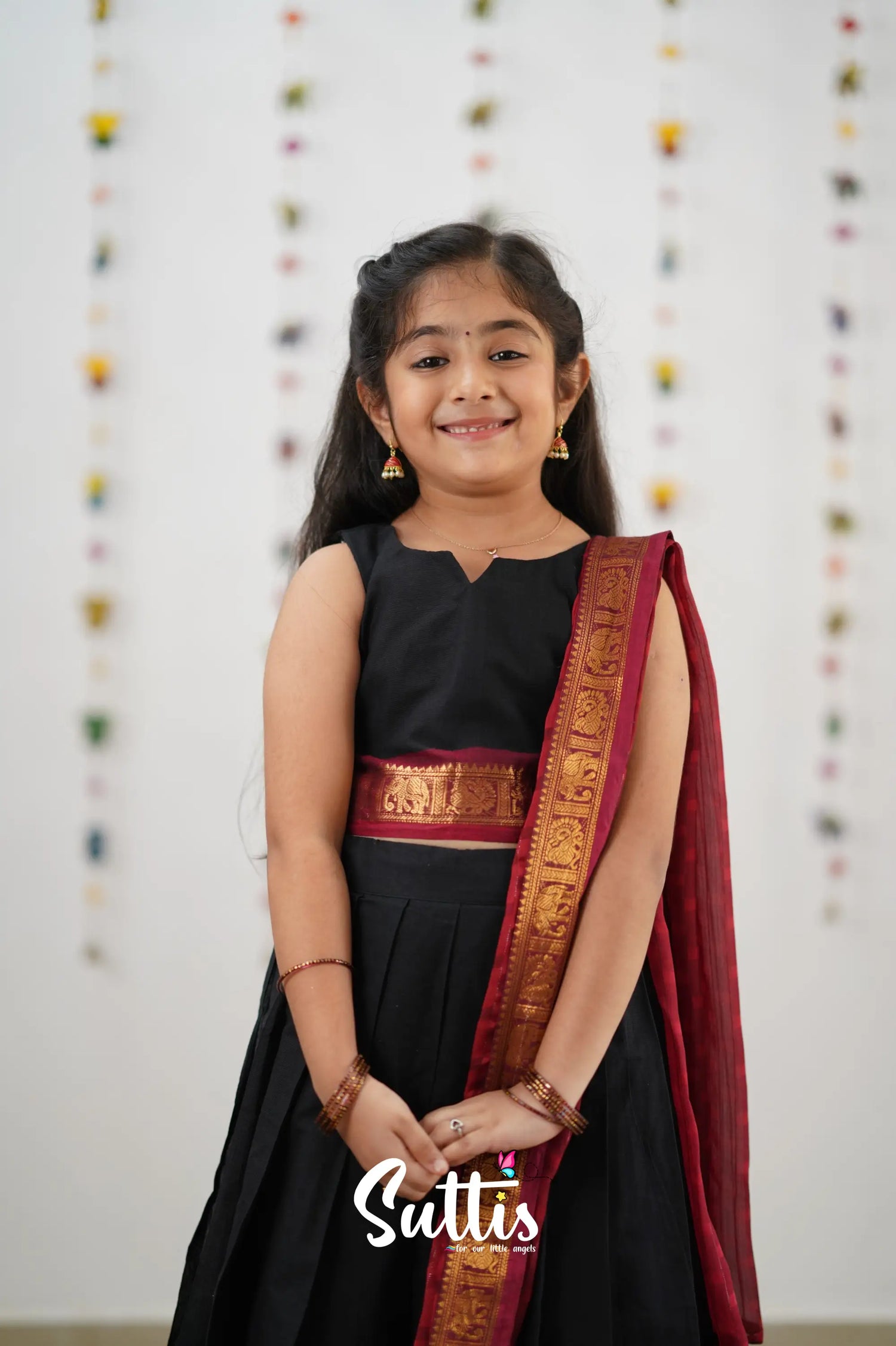 Kumaari Half Saree - Black Kids-Suttis