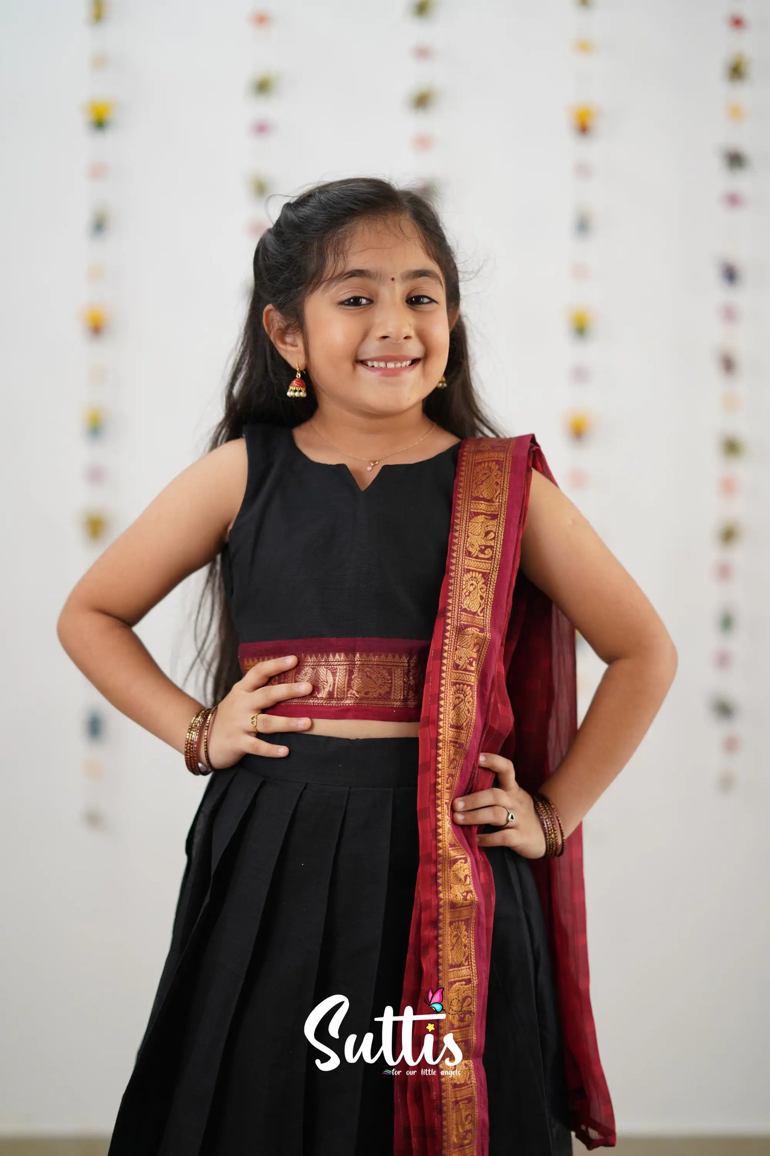 Kumaari Half Saree - Black Kids-Suttis