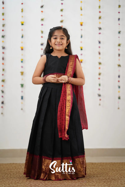 Kumaari Half Saree - Black Kids-Suttis