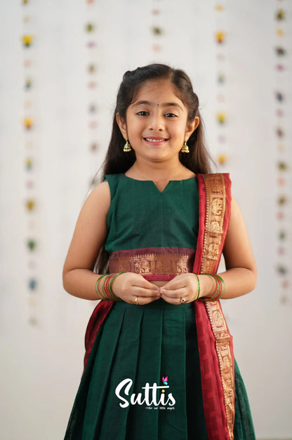 Kumaari Half Saree -Bottle Green Kids-Suttis