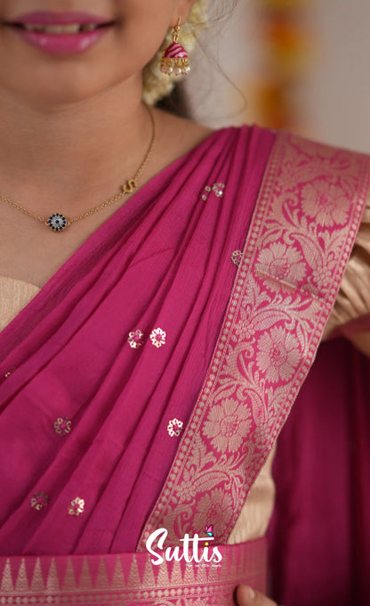 Kumaari Half Saree - Cream And Pink Kids-Suttis