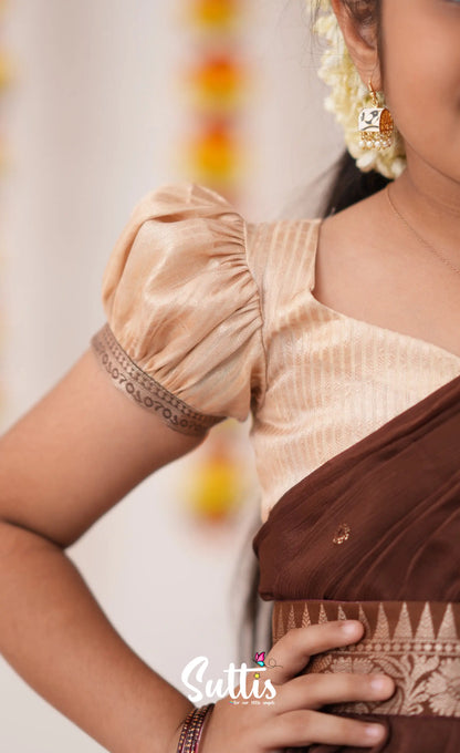 Kumaari Half Saree - Cream And Tone Of Brown Kids-Suttis