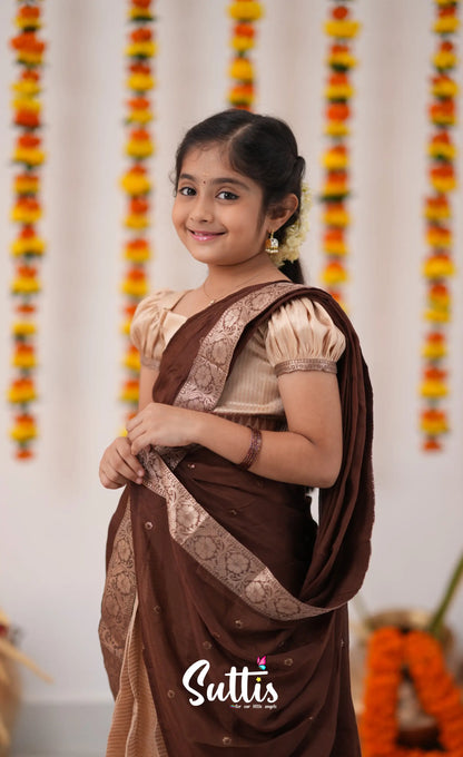 Kumaari Half Saree - Cream And Tone Of Brown Kids-Suttis