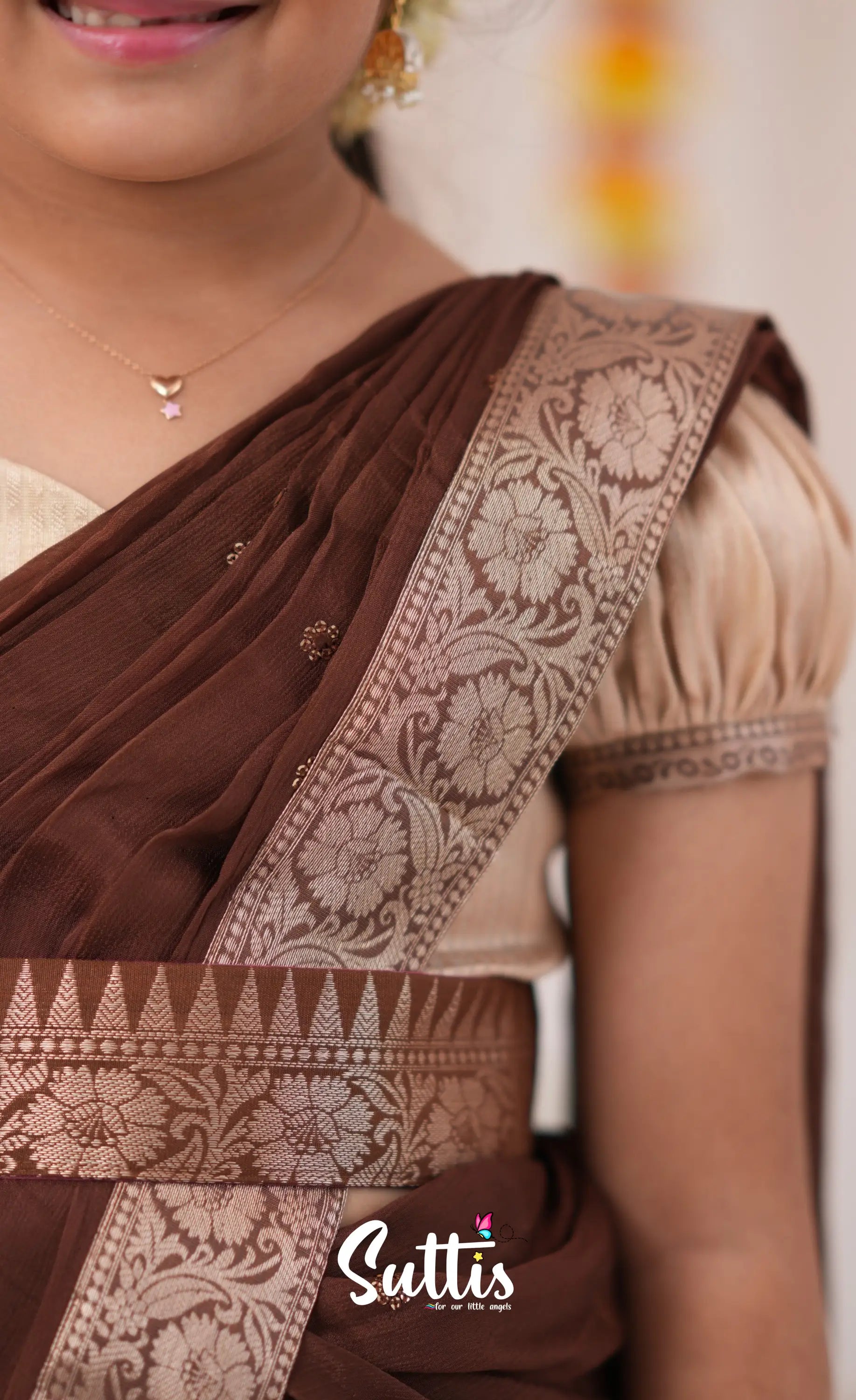 Kumaari Half Saree - Cream And Tone Of Brown Kids-Suttis