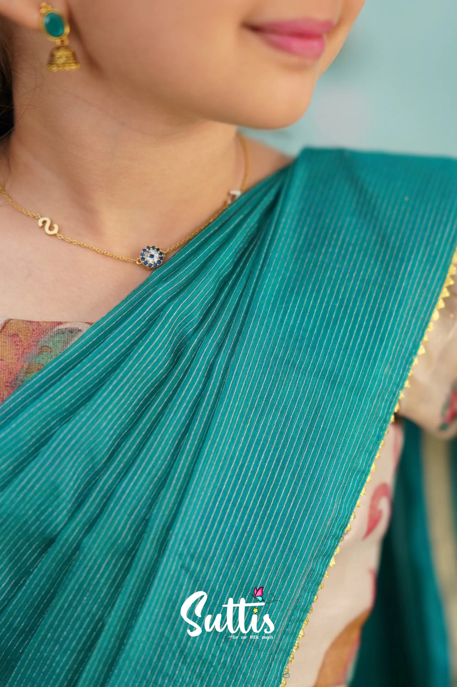 Kumaari Half Saree - Dark Teal Kids - Suttis