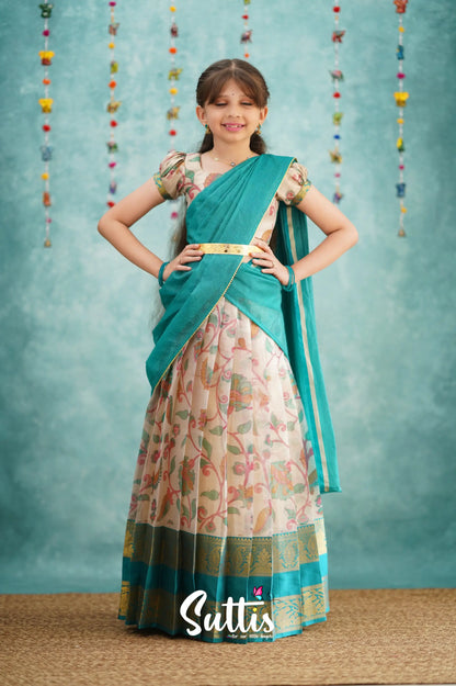 Kumaari Half Saree - Dark Teal Kids - Suttis
