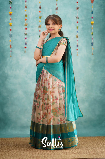 Kumaari Half Saree - Dark Teal Kids - Suttis