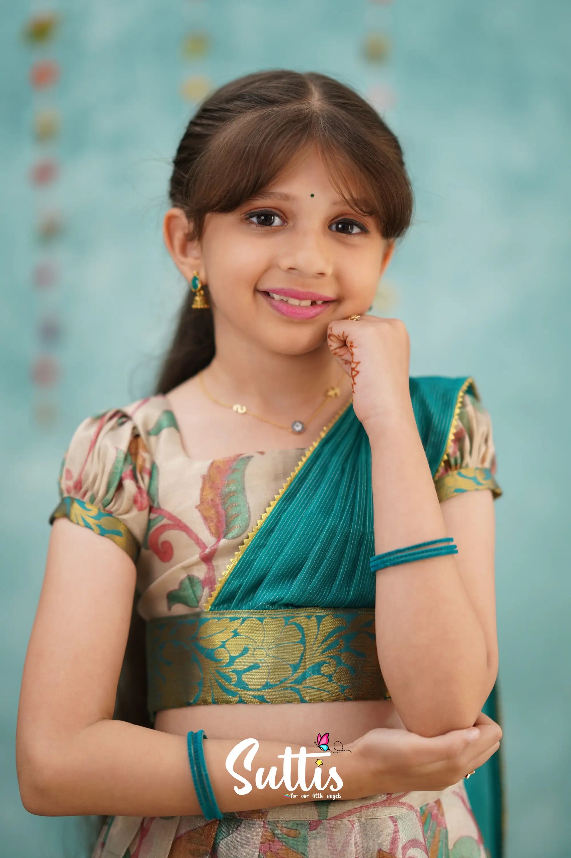Kumaari Half Saree - Dark Teal Kids - Suttis