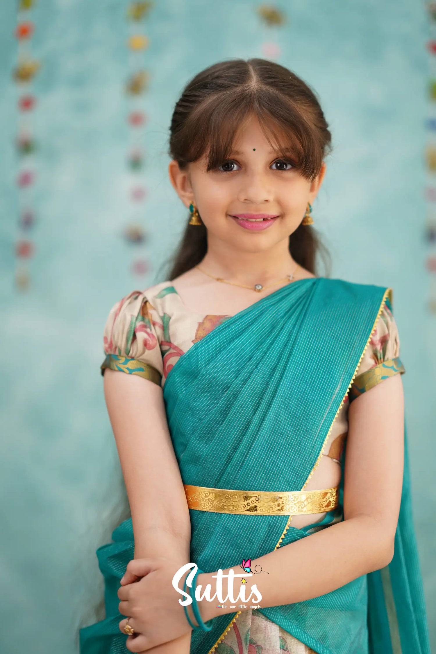 Kumaari Half Saree - Dark Teal Kids - Suttis