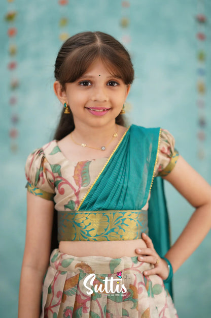 Kumaari Half Saree - Dark Teal Kids - Suttis