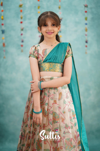 Kumaari Half Saree - Dark Teal Kids - Suttis