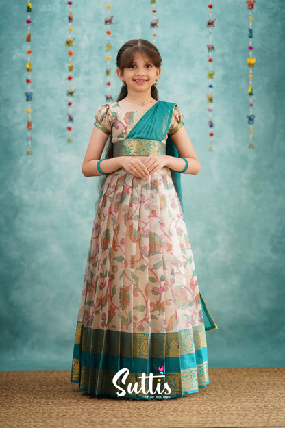 Kumaari Half Saree - Dark Teal Kids - Suttis