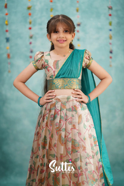 Kumaari Half Saree - Dark Teal Kids - Suttis