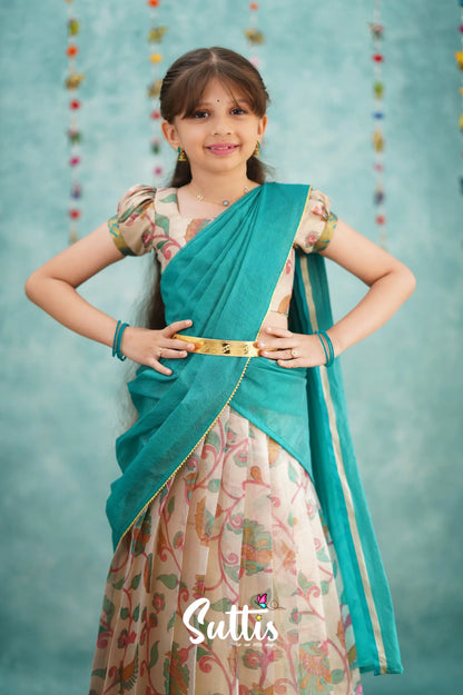 Kumaari Half Saree - Dark Teal Kids - Suttis