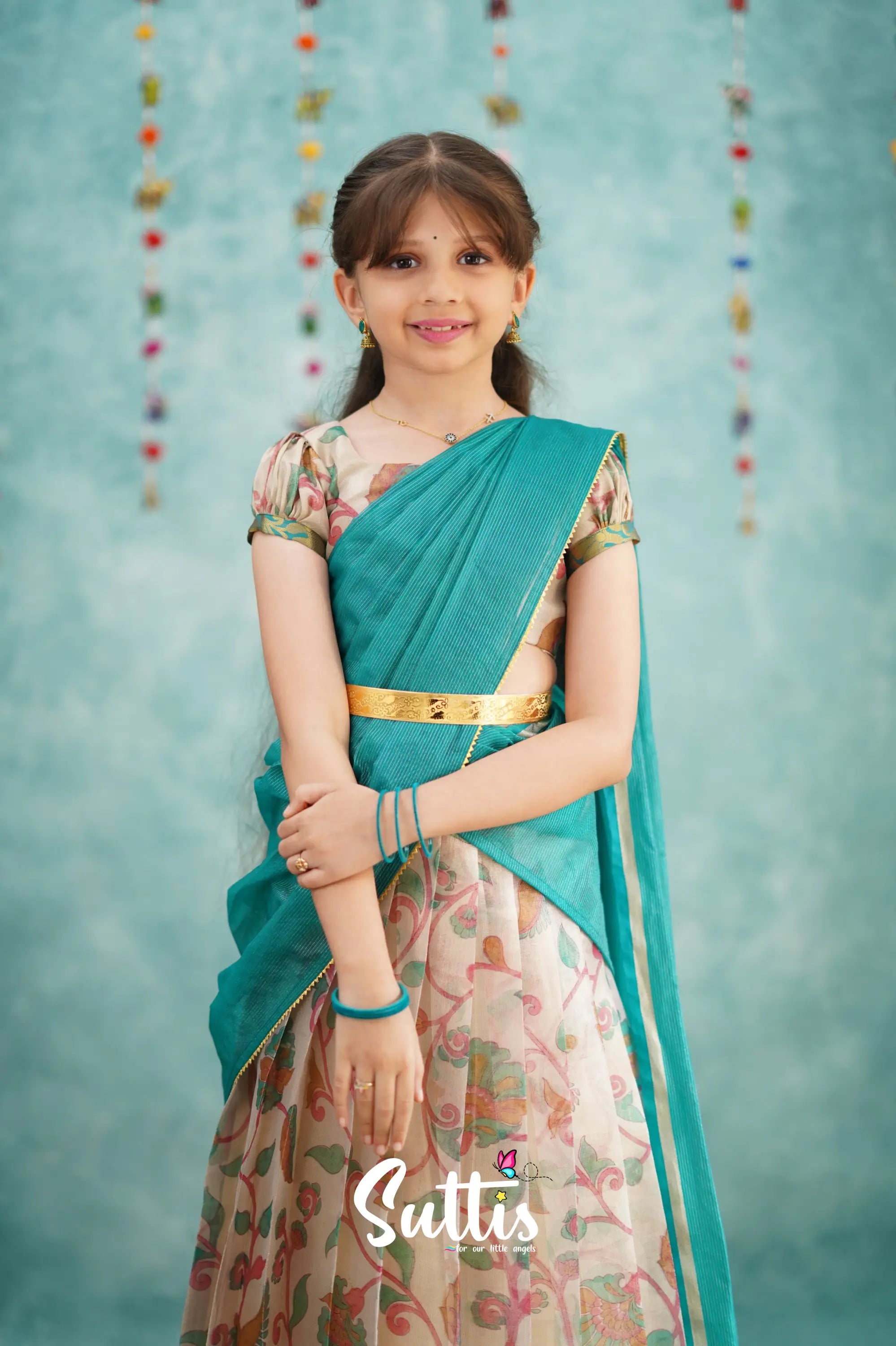 Kumaari Half Saree - Dark Teal Kids - Suttis