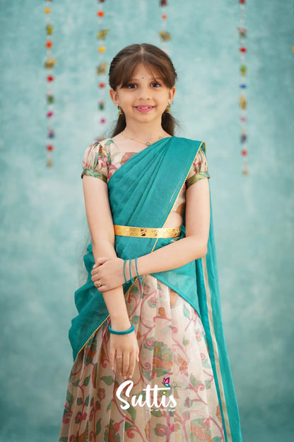 Kumaari Half Saree - Dark Teal Kids - Suttis