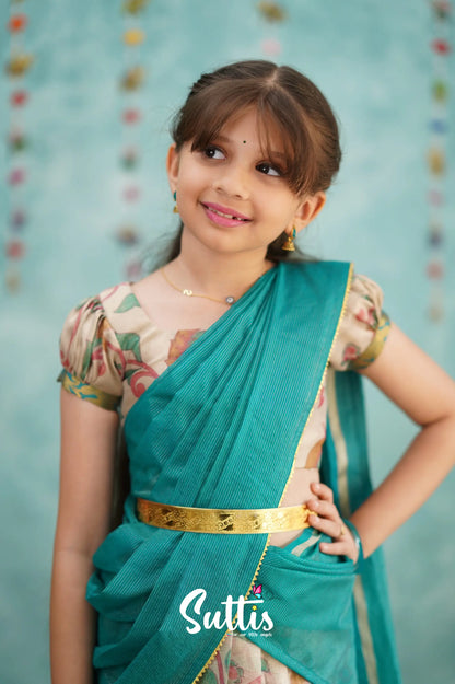 Kumaari Half Saree - Dark Teal Kids - Suttis