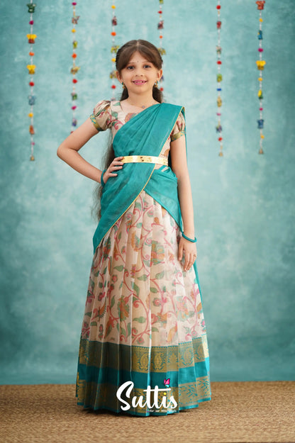 Kumaari Half Saree - Dark Teal Kids - Suttis