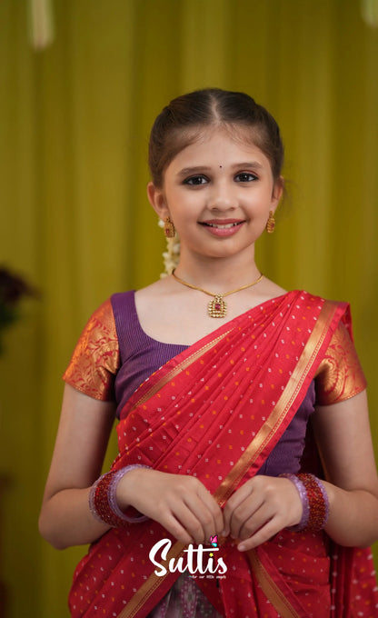 Kumaari Half Saree - Lavender and Bright red - Kids-Suttis