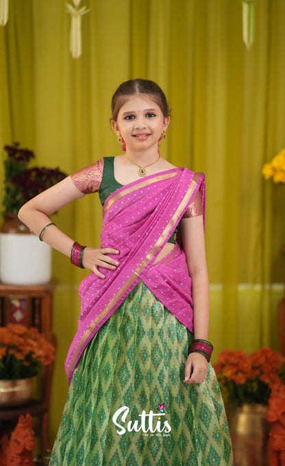 Kumaari Half Saree - Light green and Pink - Kids-Suttis