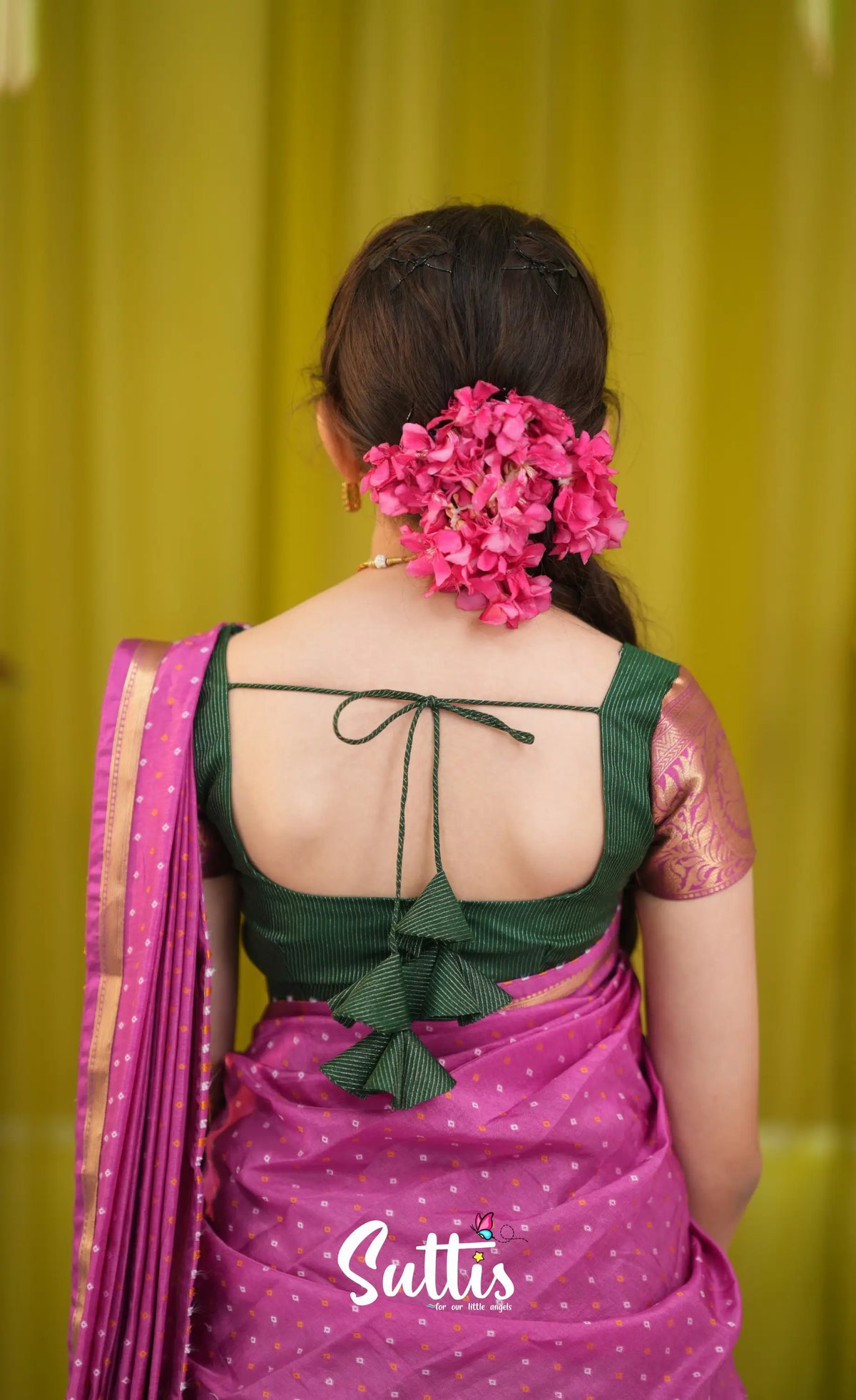 Kumaari Half Saree - Light green and Pink - Kids-Suttis