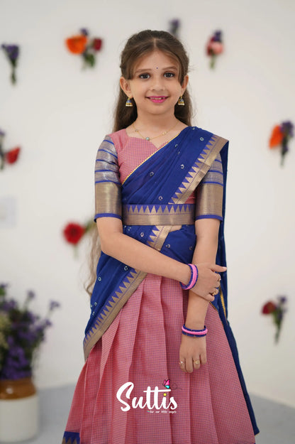 Kumaari Half Saree - Light Pink And Royal Blue Kids - Suttis