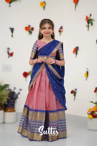 Kumaari Half Saree - Light Pink And Royal Blue Kids - Suttis