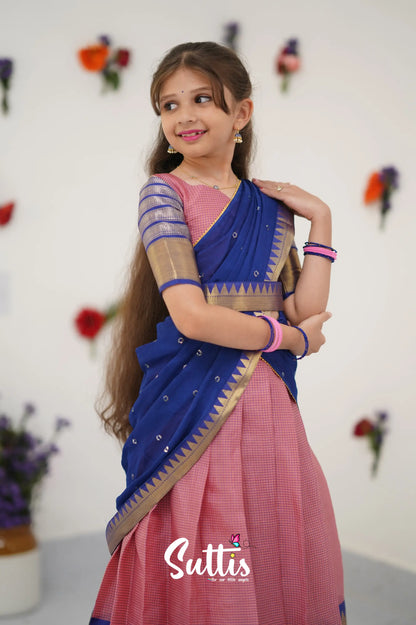 Kumaari Half Saree - Light Pink And Royal Blue Kids - Suttis