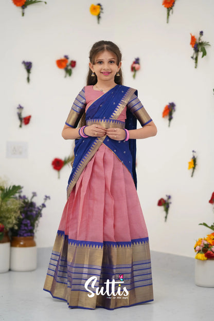 Kumaari Half Saree - Light Pink And Royal Blue Kids - Suttis