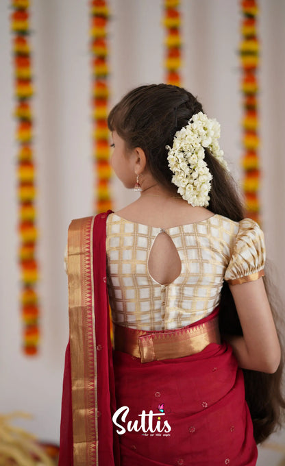 Kumaari Half Saree - Off White And Tone Of Red Kids-Suttis