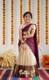 Kumaari Half Saree - Off White And Tone Of Wine Maroon Kids-Suttis