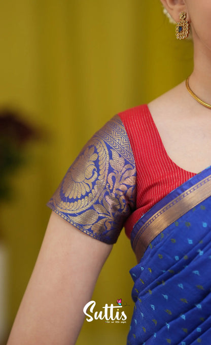 Kumaari Half Saree - Orangish red and Dark blue - Kids-Suttis