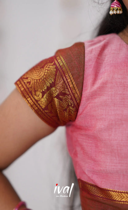 Kumaari Half Saree -Pink &amp; Reddish Maroon Kids-Suttis