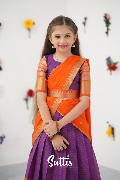 Kumaari Half Saree - Purple And Orange Kids - Suttis