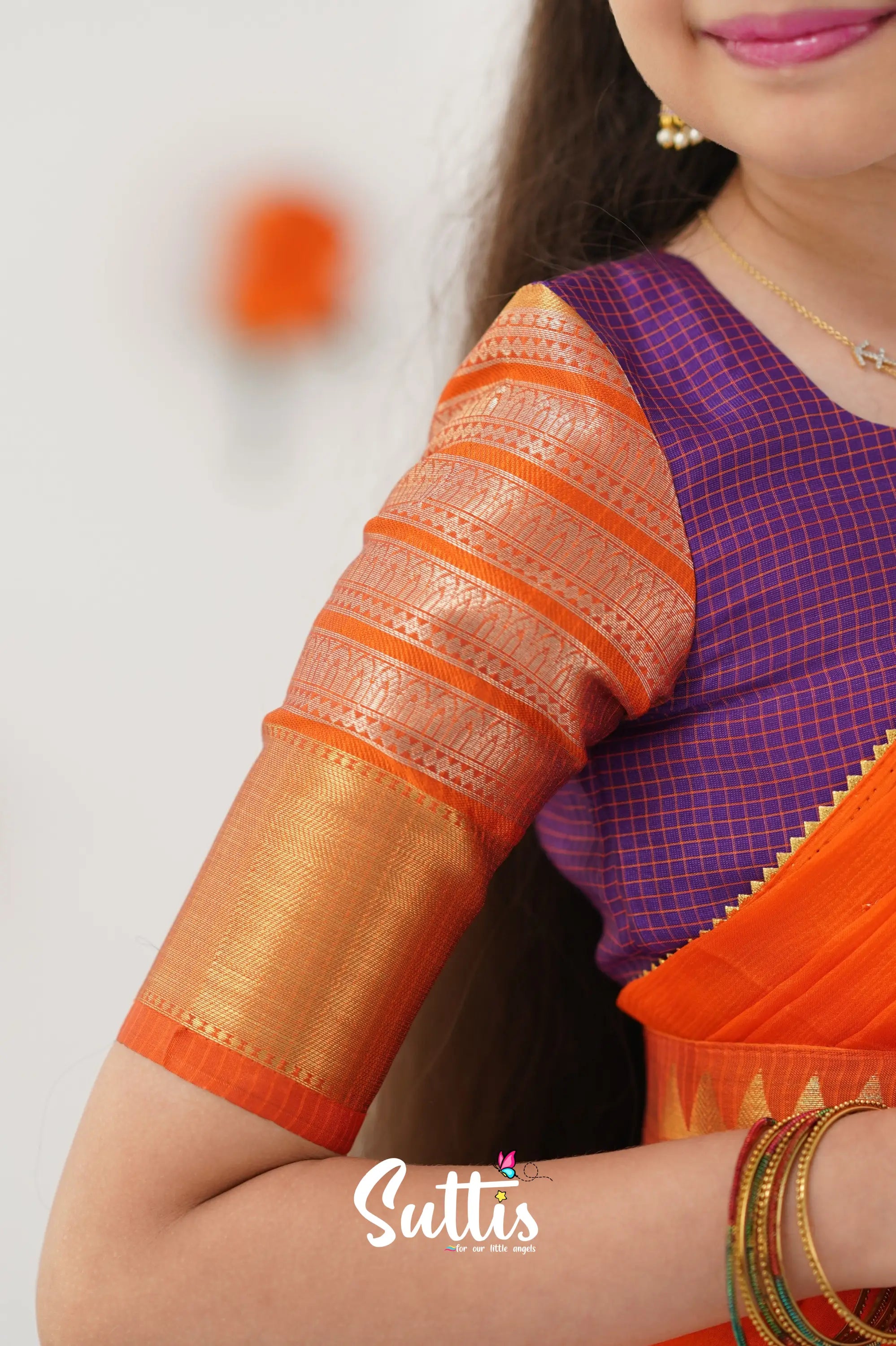 Kumaari Half Saree - Purple And Orange Kids - Suttis