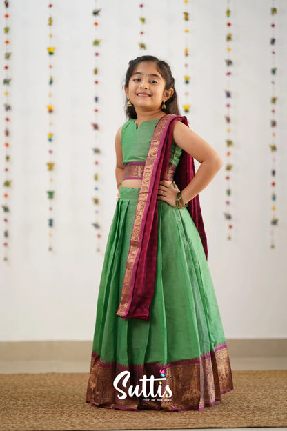 Kumaari Half Saree - Sea Green Kids-Suttis