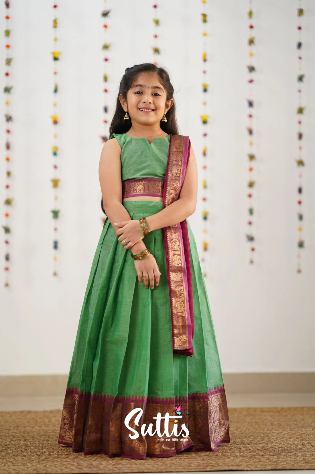 Kumaari Half Saree - Sea Green Kids-Suttis