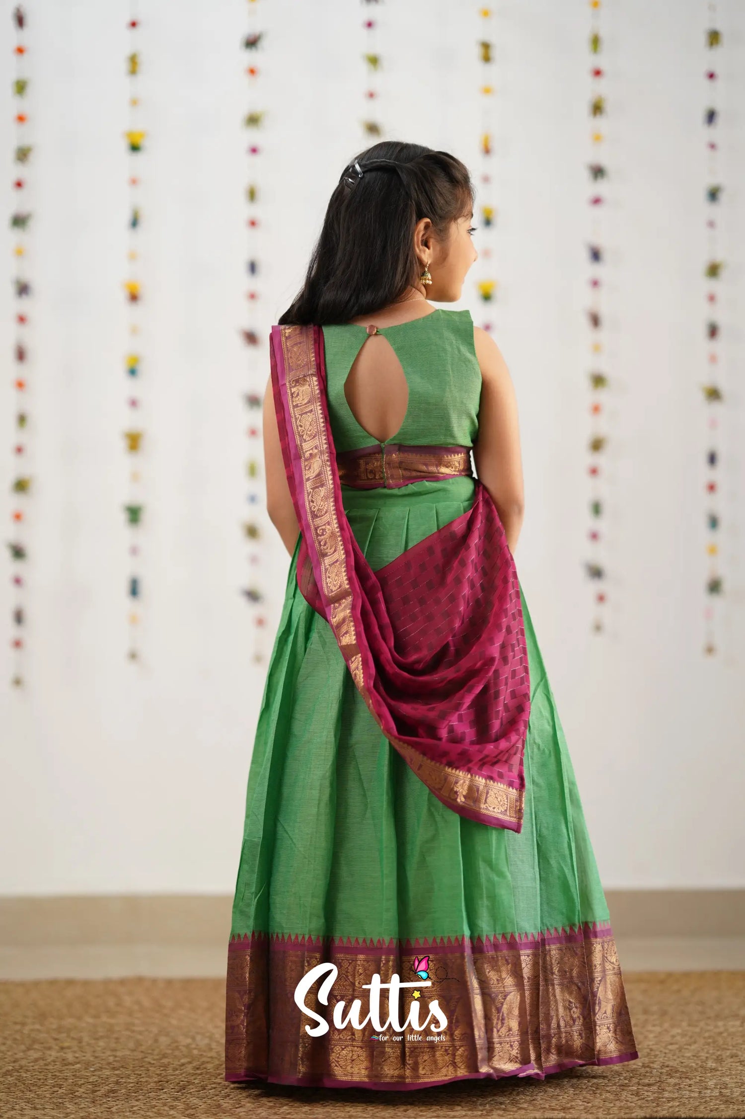 Kumaari Half Saree - Sea Green Kids-Suttis