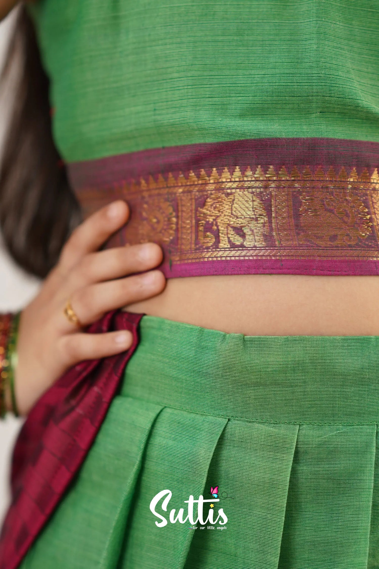 Kumaari Half Saree - Sea Green Kids-Suttis